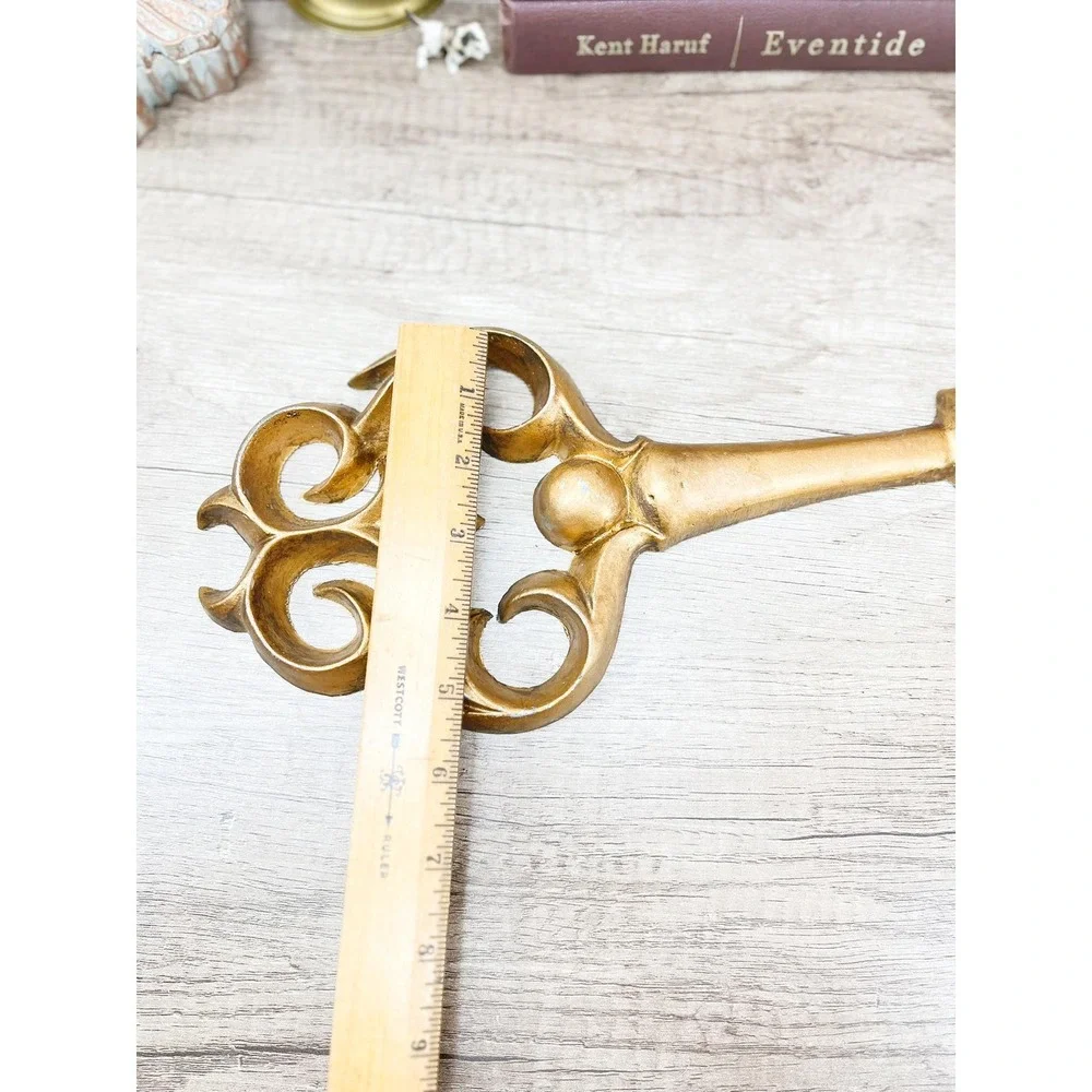 Heavy Faux Brass Ornate Gold Key - Cast Iron Wall Decor